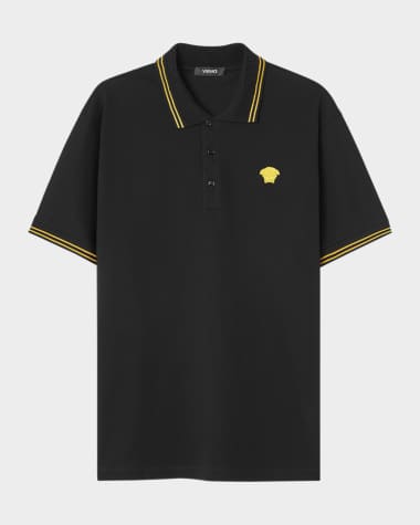 Versace Men's Pop Medusa Tipped Polo Shirt Black