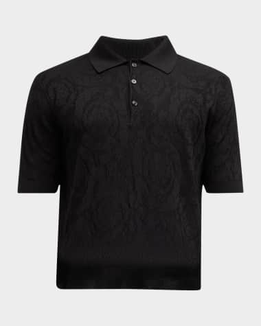 Versace Men's Tonal Barocco Knit Polo Shirt Black
