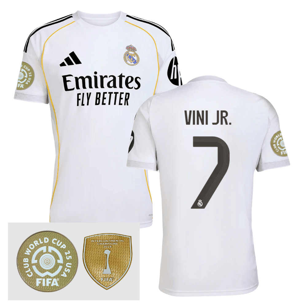 Vincius Jnior 7 Real Madrid 2025/26 FIFA Club World Cup 25 USA Patch Home Men Jersey - White