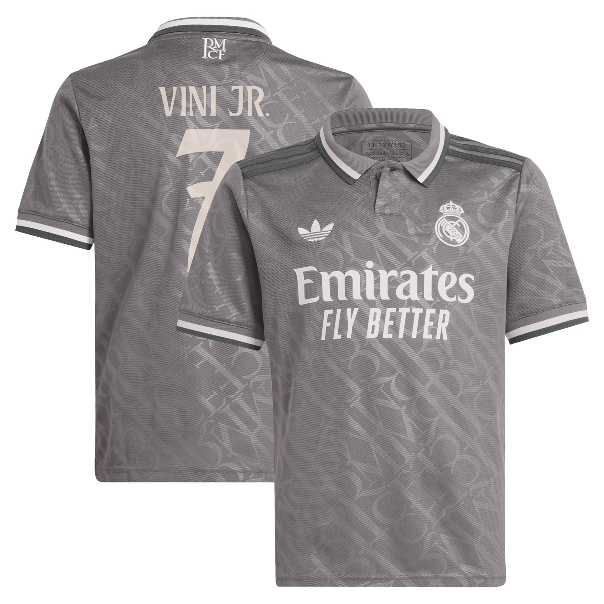 Vini Jr. Real Madrid adidas Originals Youth 2024/25 Third Replica Player Jersey - Charcoal