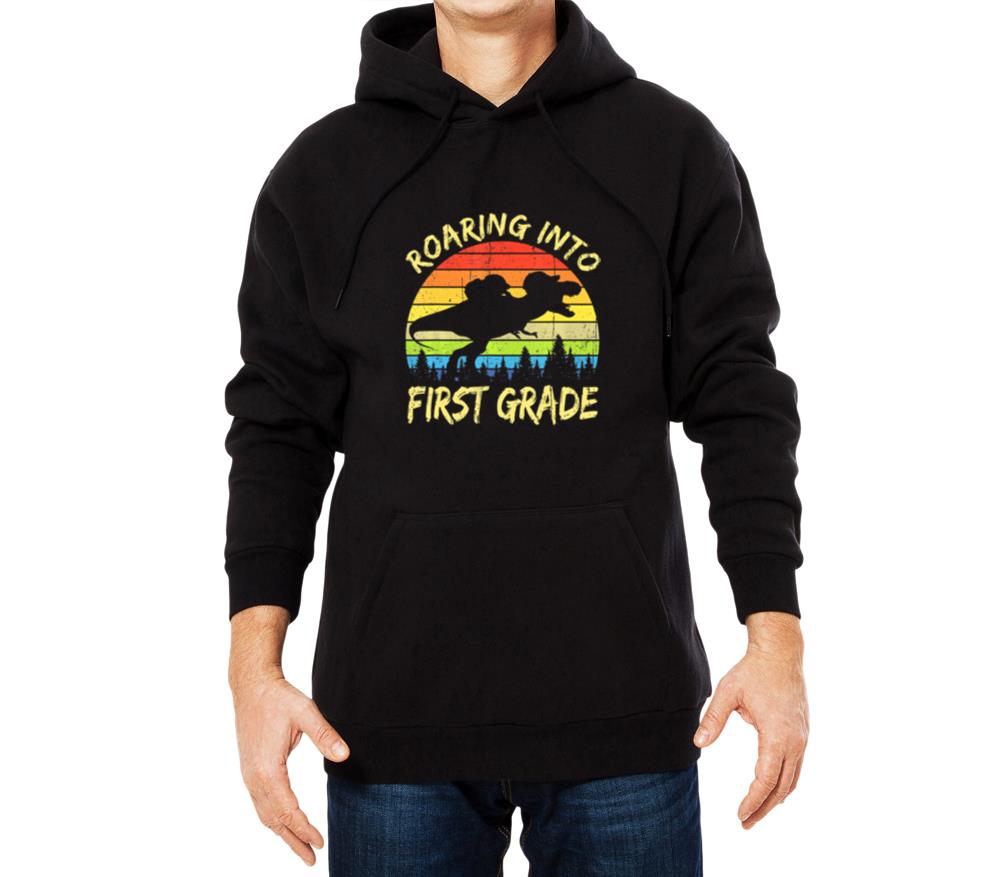 Vintage Roaring Into 1st First Grade Dinosaur Back - Unisex Hoodie