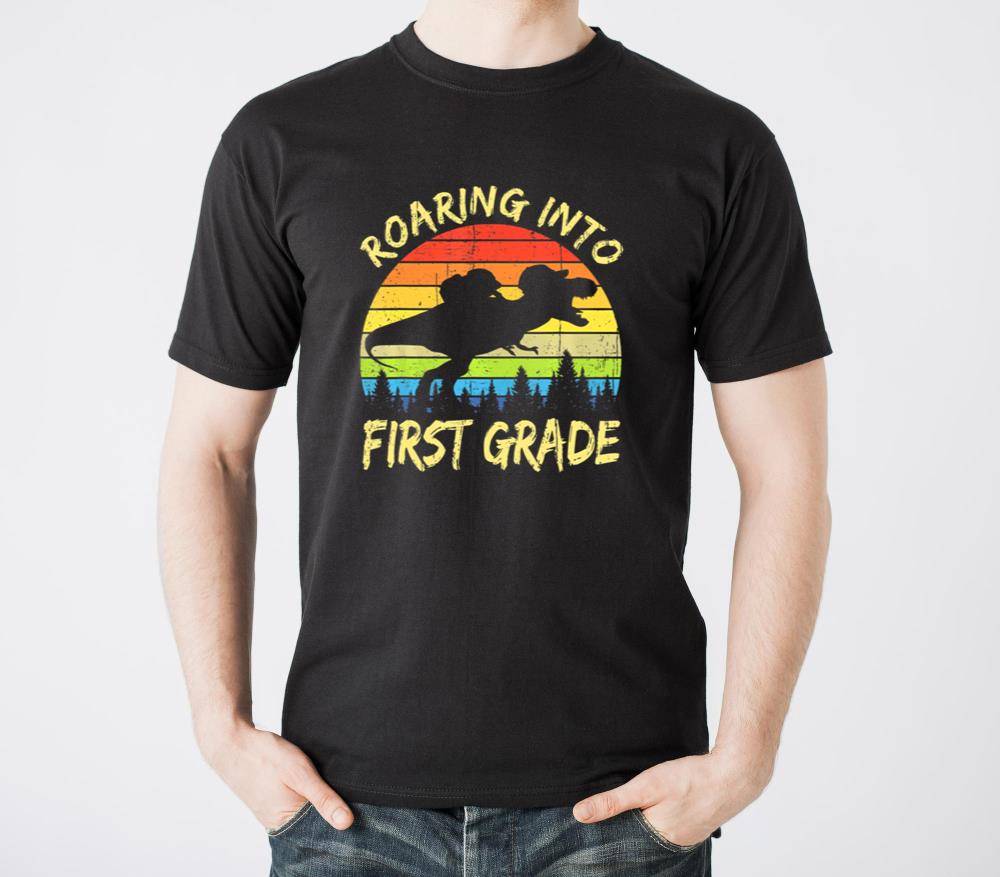 Vintage Roaring Into 1st First Grade Dinosaur Back - Unisex Standard T-Shirt
