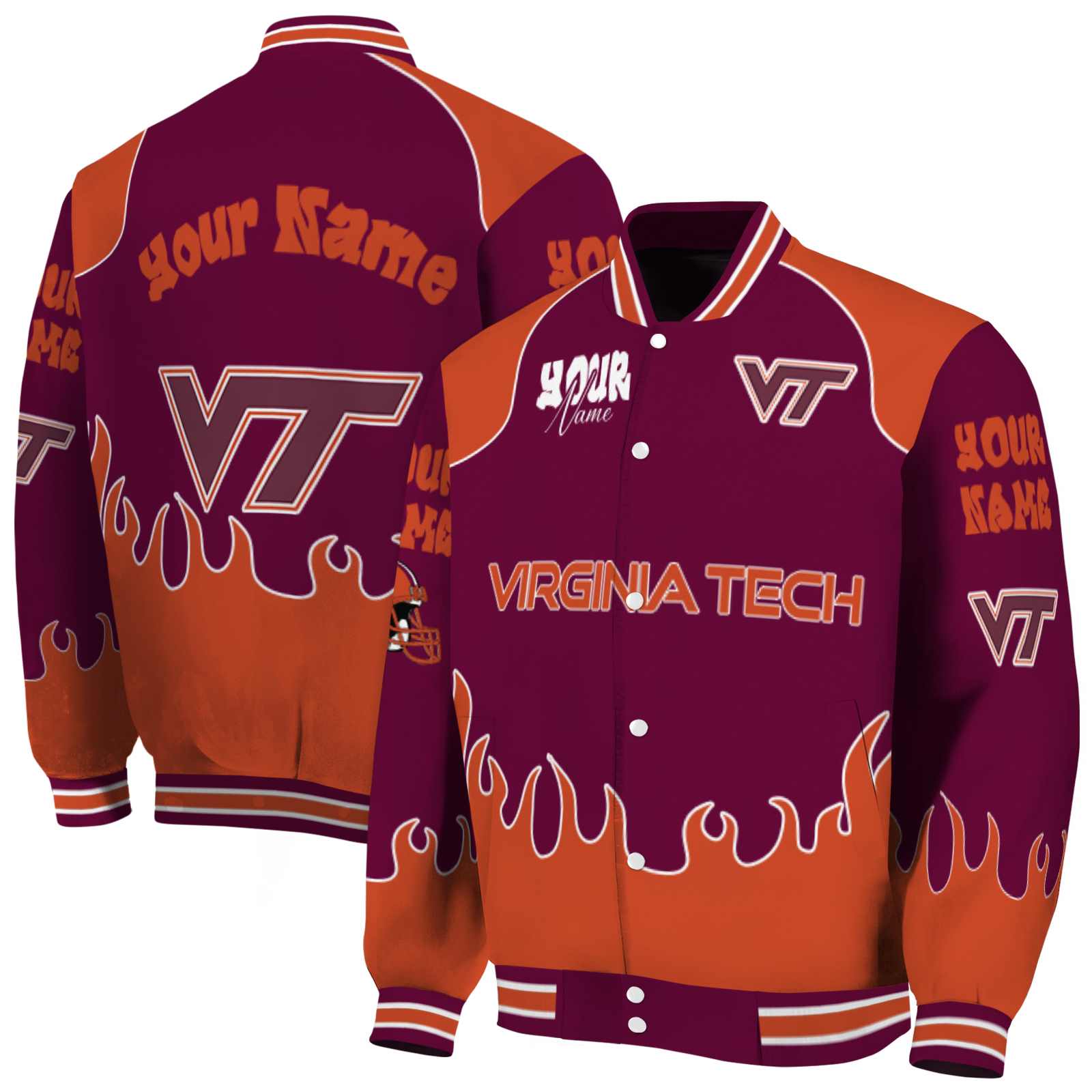 Virginia Tech Hokies NCAA Fire Graphic Maroon Jacket Customized For Football Fans