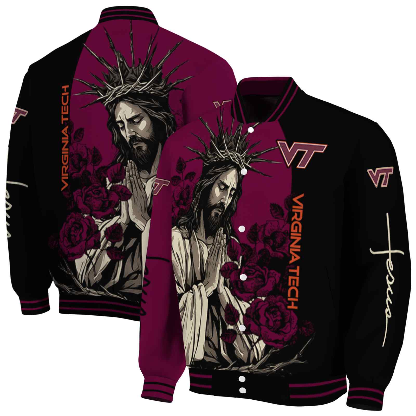 Virginia Tech Hokies NCAA Hands In Prayer Maroon Black Jacket Custom Gift For Sport Team Fans 