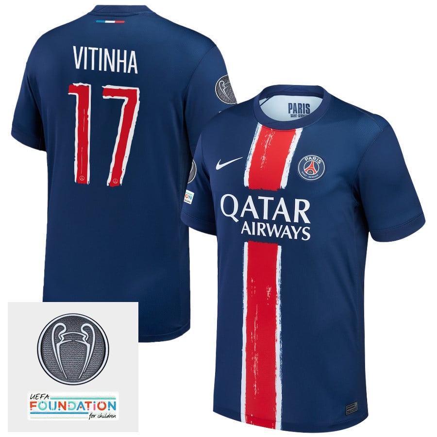 Vitinha 17 Paris Saint-Germain UEFA Champions League Titleholder 2024/25 Home Men Jersey - Navy