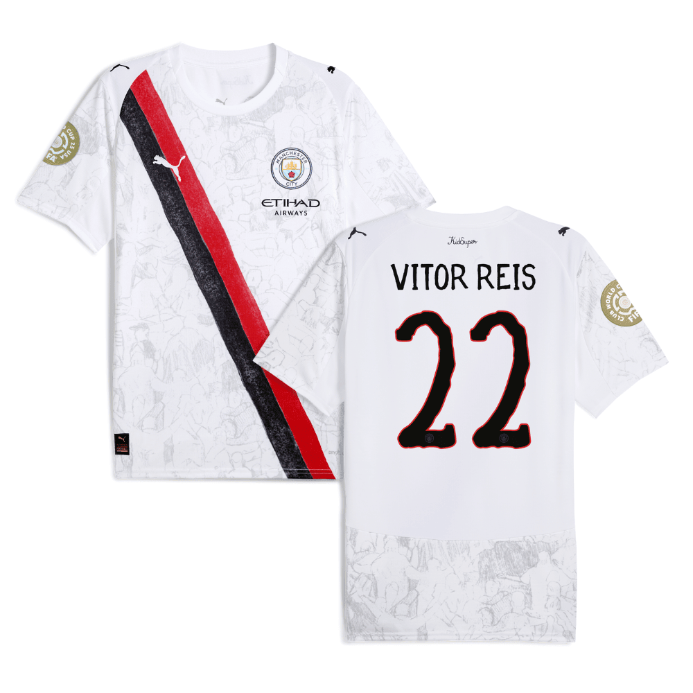 Vitor Reis 22 Manchester City x KidSuper 2025/26 FIFA Club World Cup 25 USA Patch Men Jersey - White