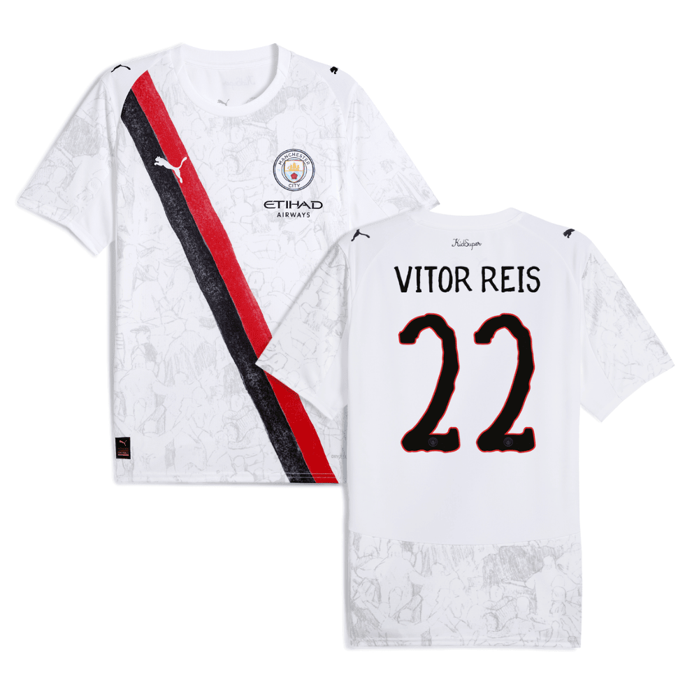 Vitor Reis 22 Manchester City x KidSuper 2025/26 Men Jersey - White