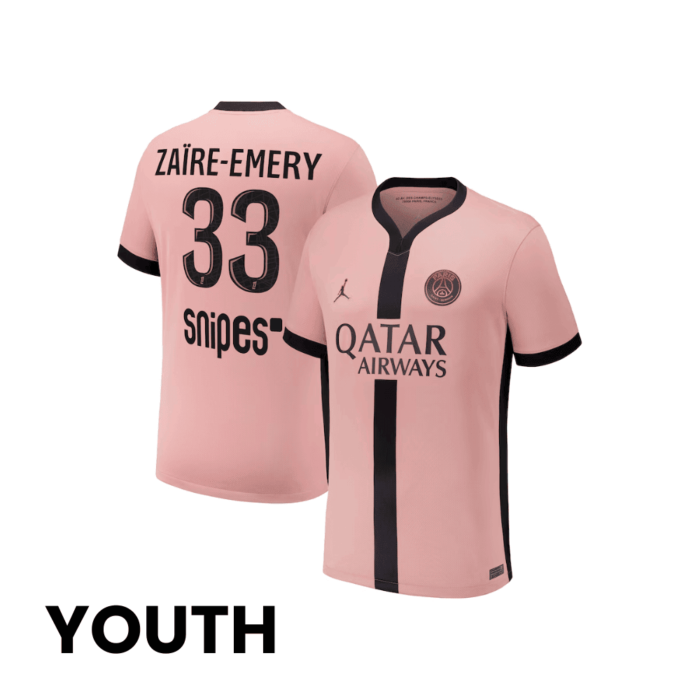 Warren Zare-Emery 33 Paris Saint-Germain 2024/25 Third YOUTH Jersey - Pink