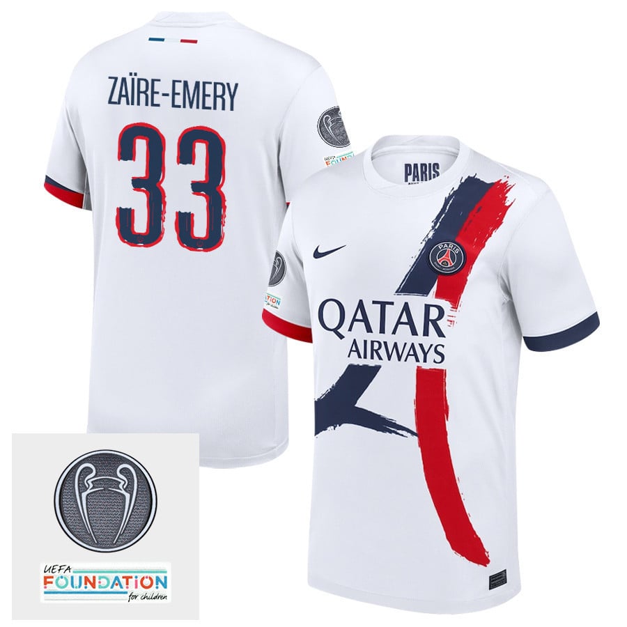 Warren Zare-Emery 33 Paris Saint-Germain UEFA Champions League Titleholder 2024/25 Away Men Jersey - White