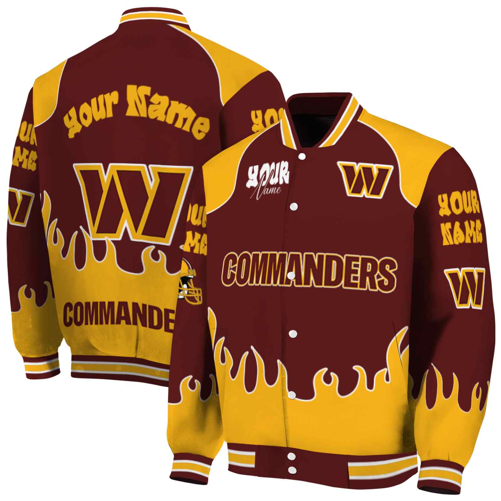 Washington Commanders NCAA Fire Graphic Burgundy Jacket Custom For Football Fans