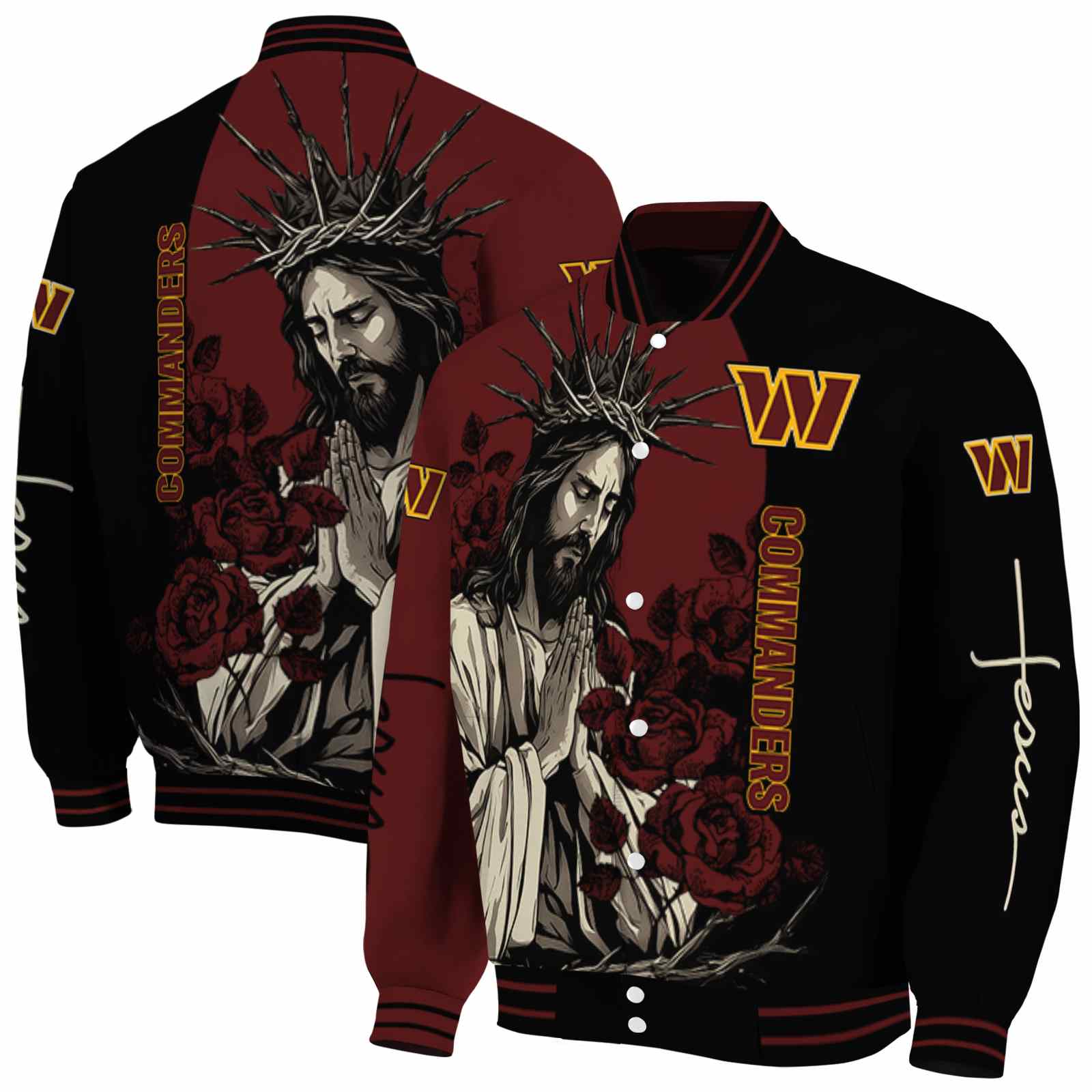 Washington Commanders NCAA Hands In Prayer Burgundy Black Jacket Custom Gift For Sport Team Fans 