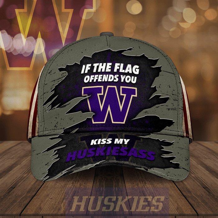 Washington Huskies If The Flag Offends You Kiss My Huskiesass 3D Classic Baseball Cap CNI2195
