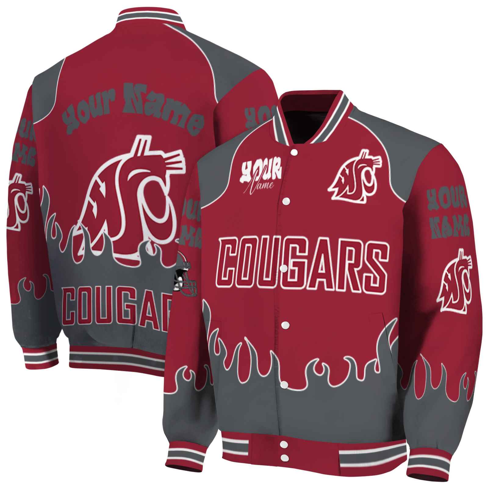 Washington State Cougars NCAA Fire Graphic Crimson Jacket Personalized For Football Fans