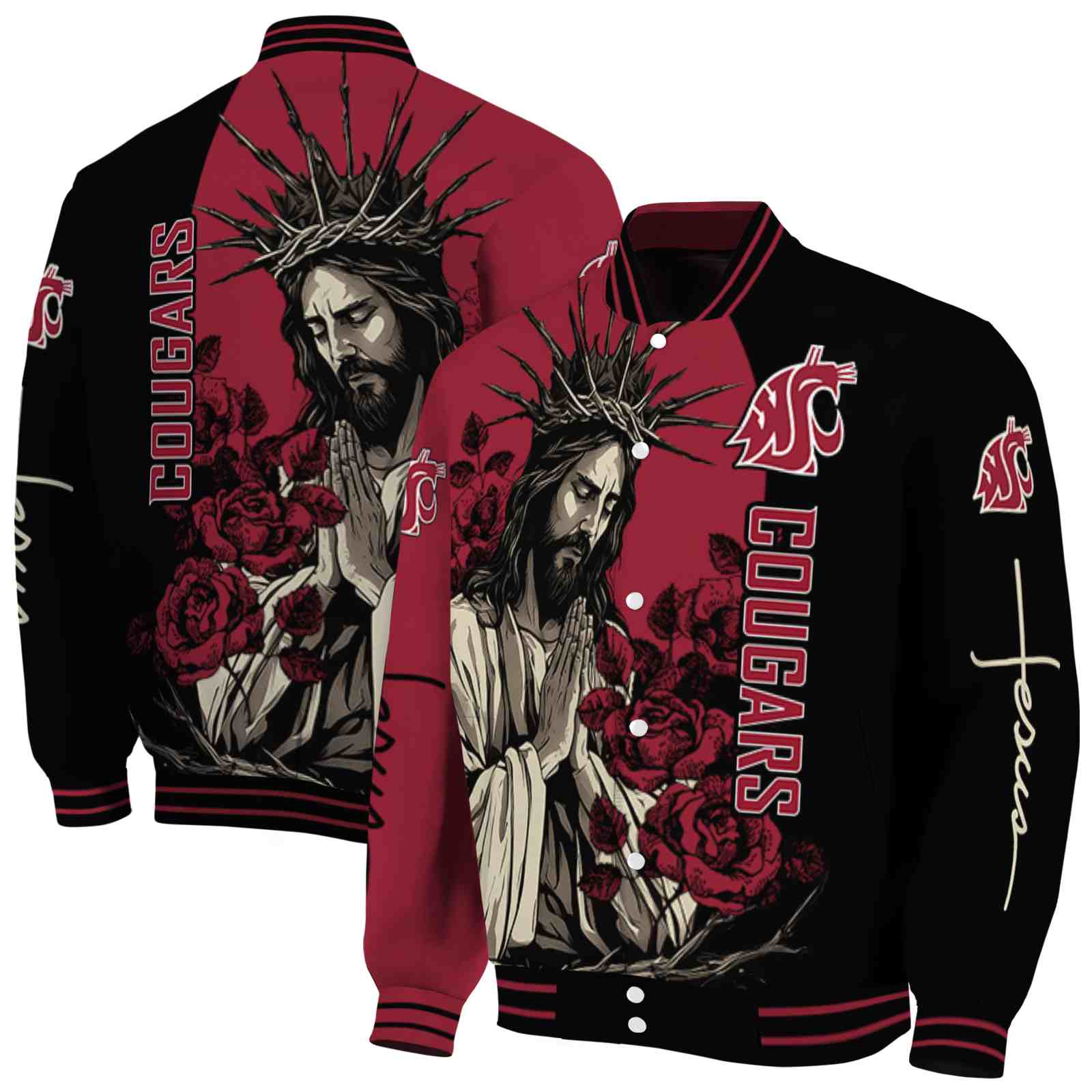 Washington State Cougars NCAA Hands In Prayer Crimson Black Jacket Custom Gift For Sport Team Fans 