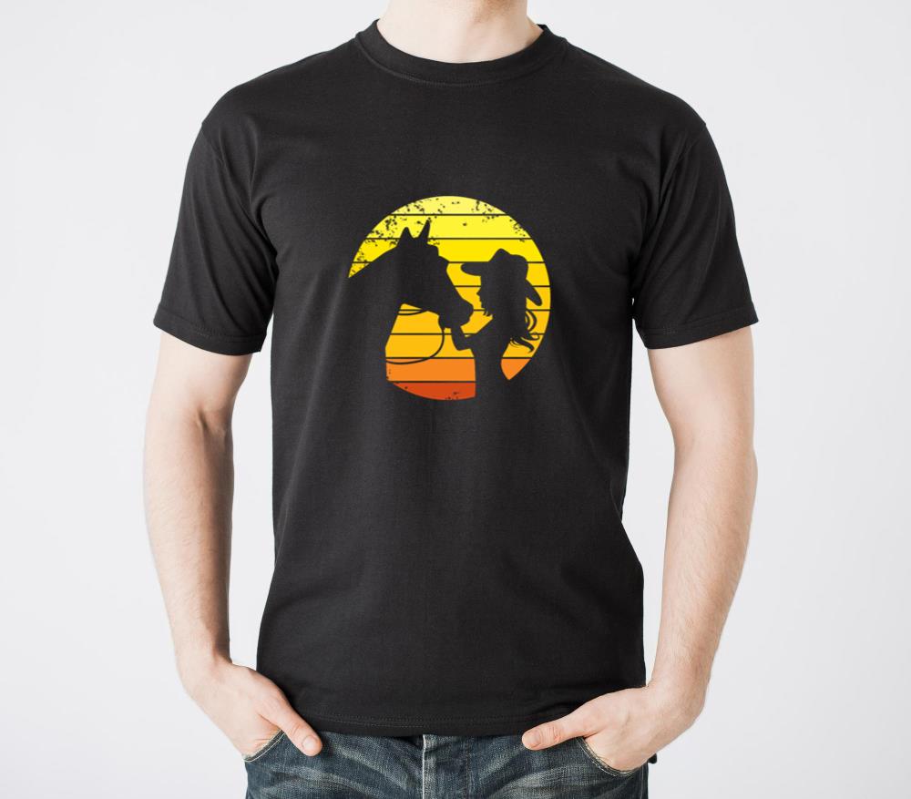 Western Riding Girl With Horse Silhouette Gift T-Shirts