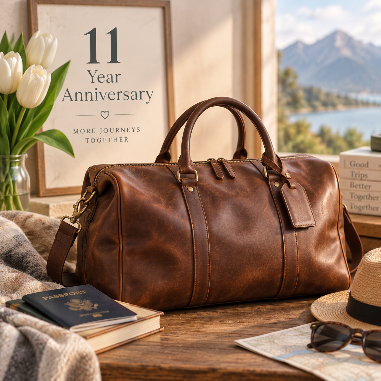 11th Anniversary Gift Ideas: Premium Leather Weekender Bag