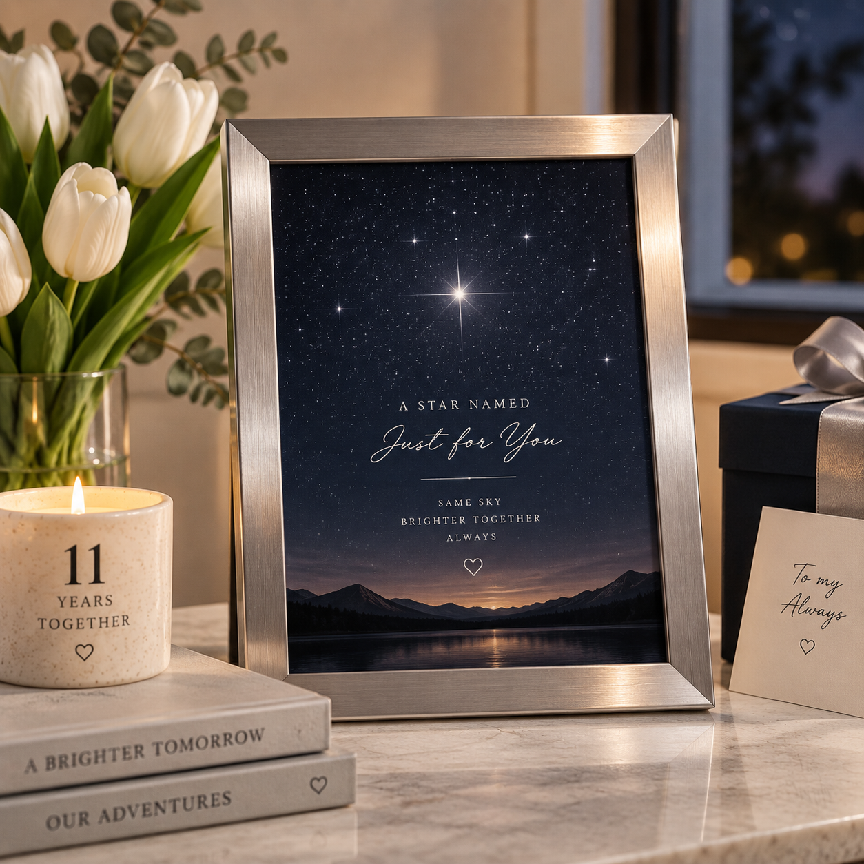 11th Anniversary Gift Ideas: A Named Star in a Steel Frame