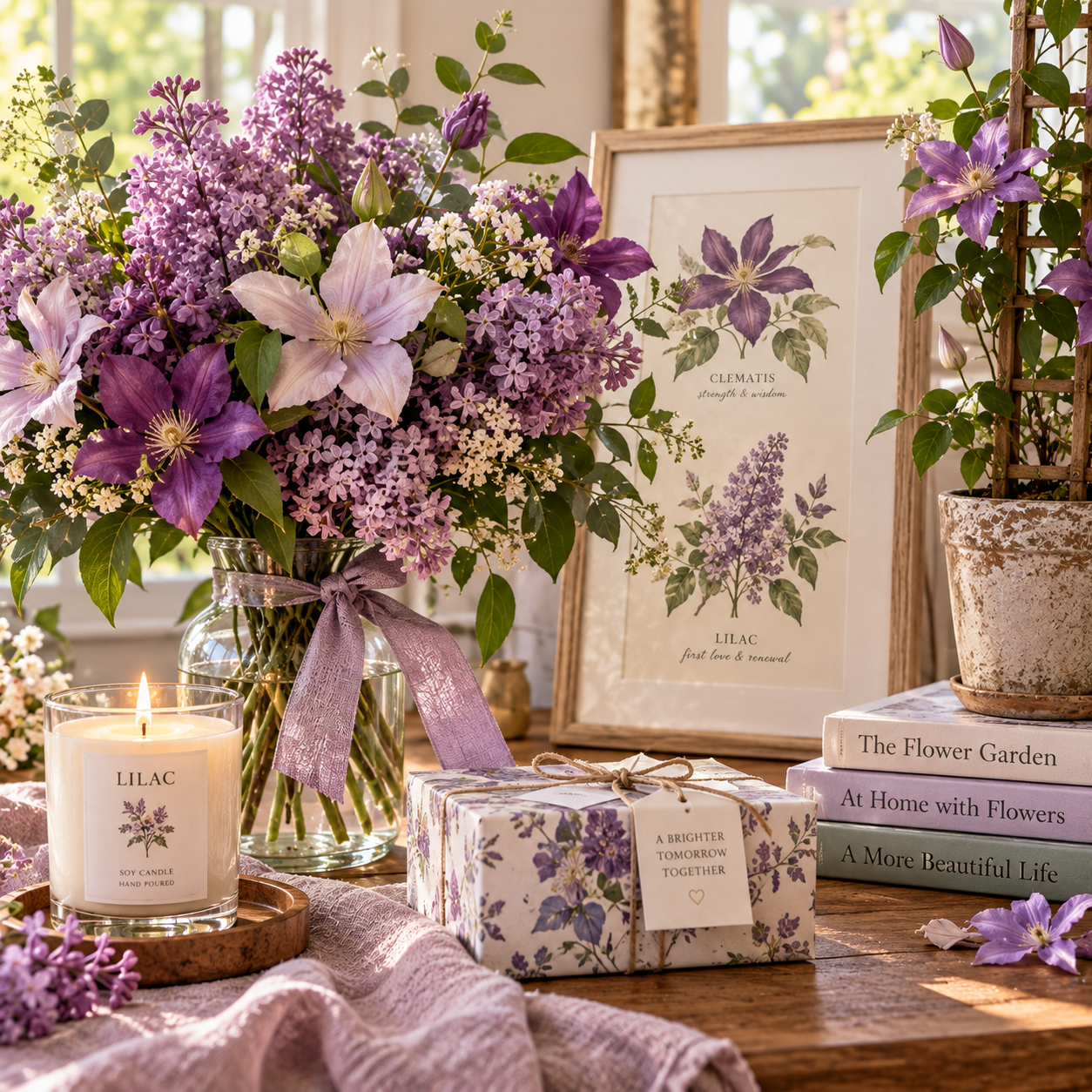 8th Wedding Anniversary Gifts: Clematis and Lilac-Inspired Touches