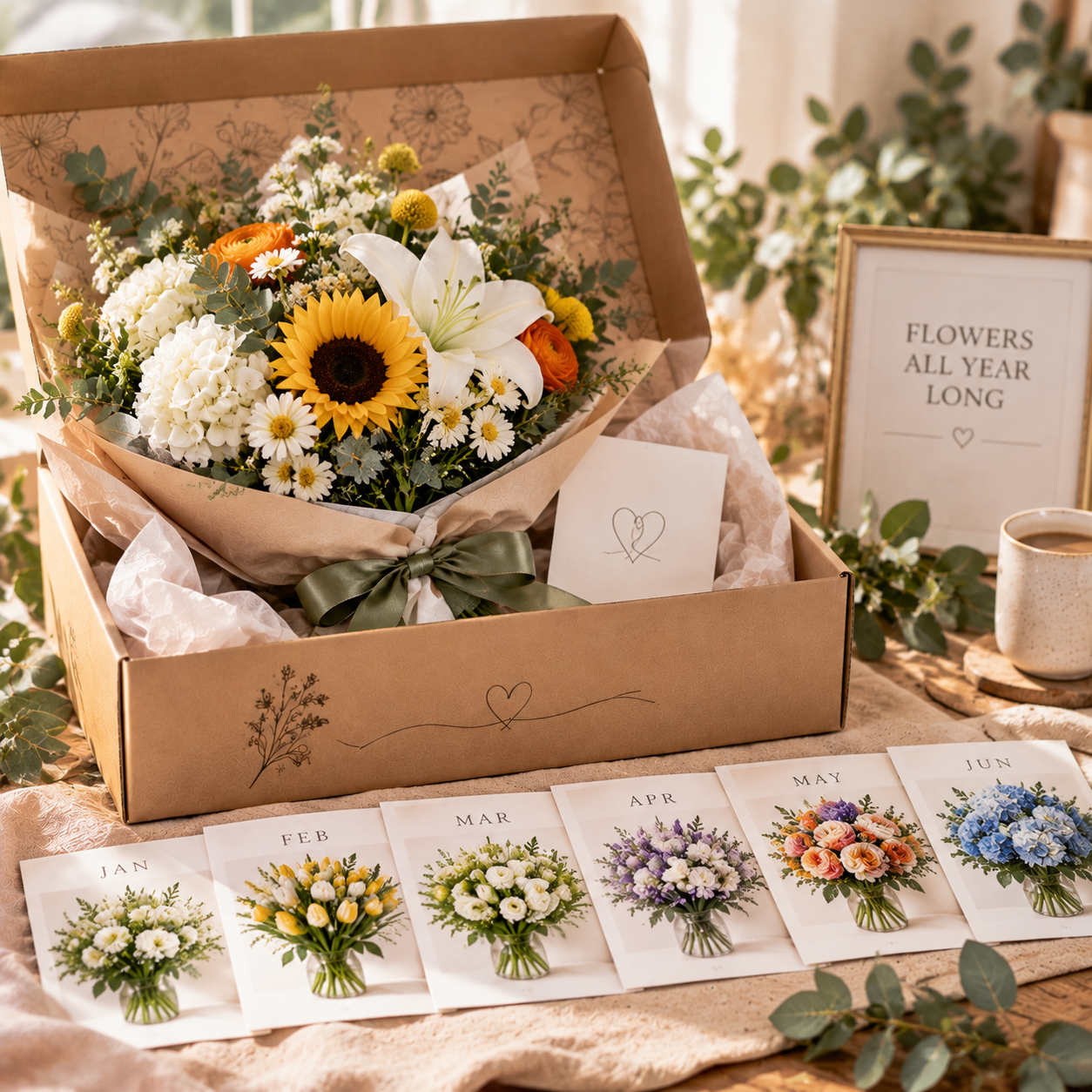 4th Wedding Anniversary Gift: Year-Long Monthly Fresh Flower Subscription