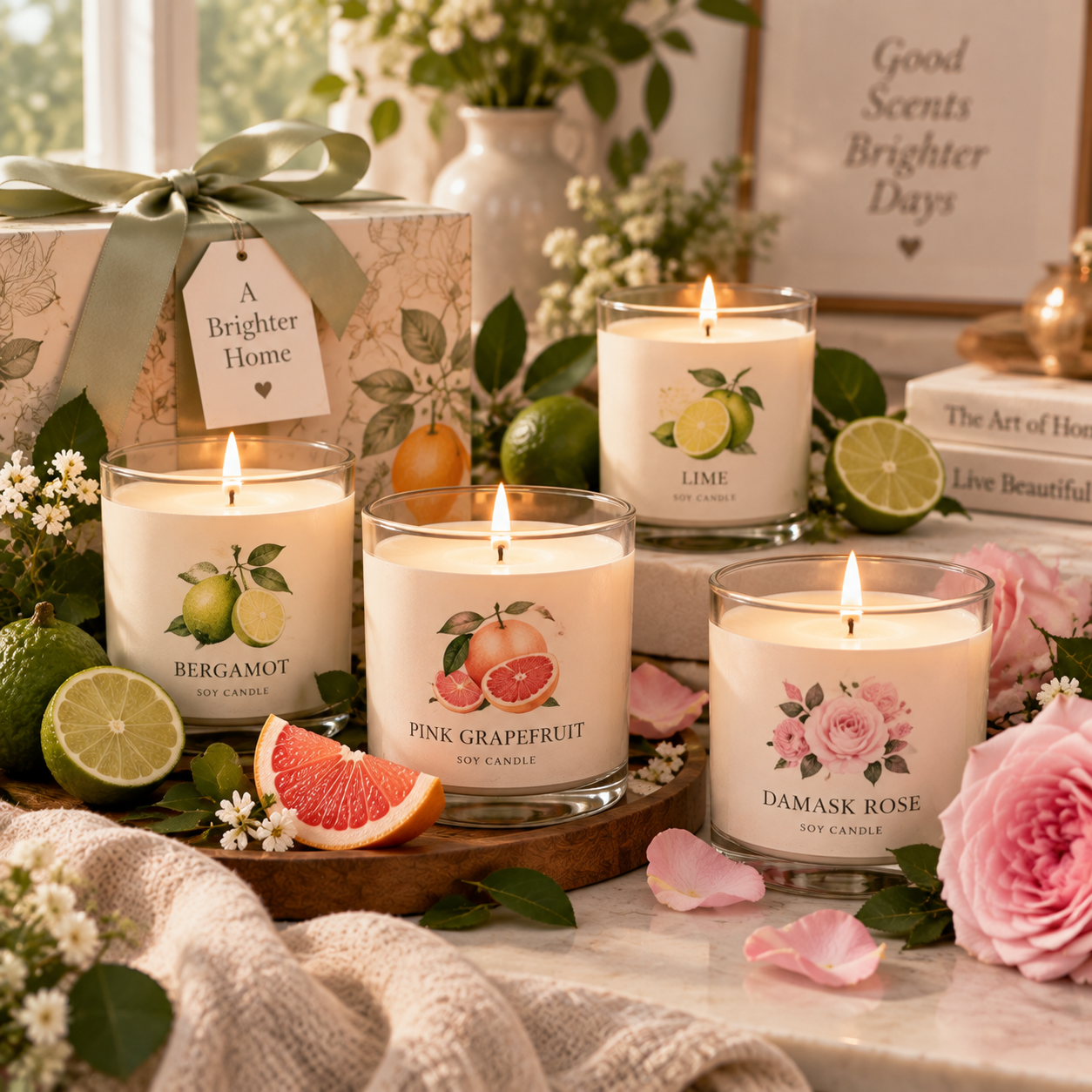 4th Wedding Anniversary Gift: High-End Citrus & Floral Soy Candles