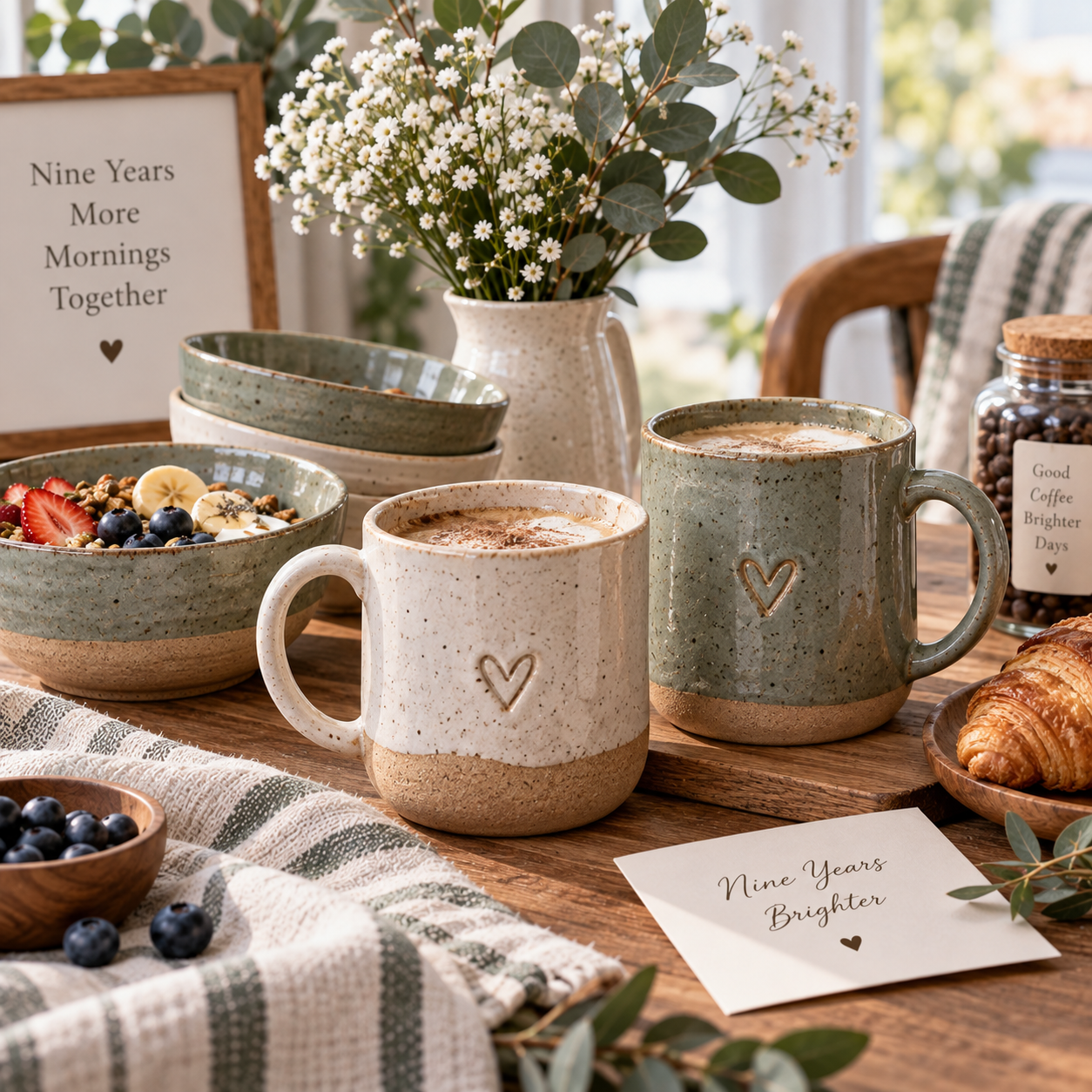 9th Anniversary Gift Ideas: Artisanal Coffee Mugs and Breakfast Bowls