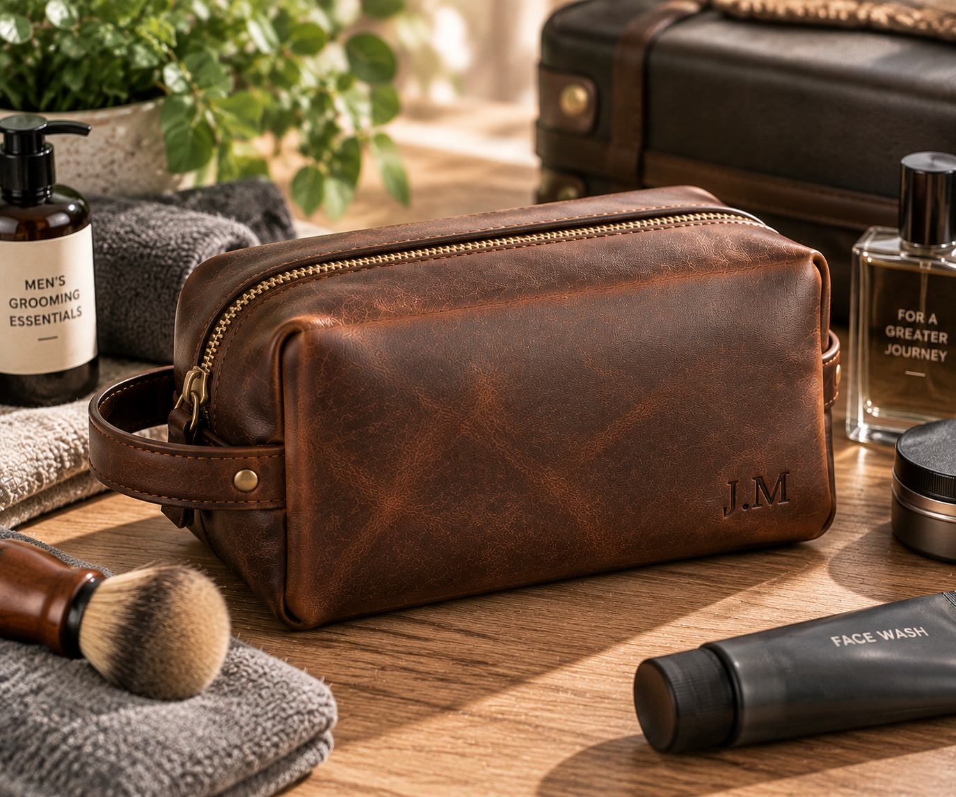 3rd Wedding Anniversary Gift: Leather Travel Dopp Kit for Him
