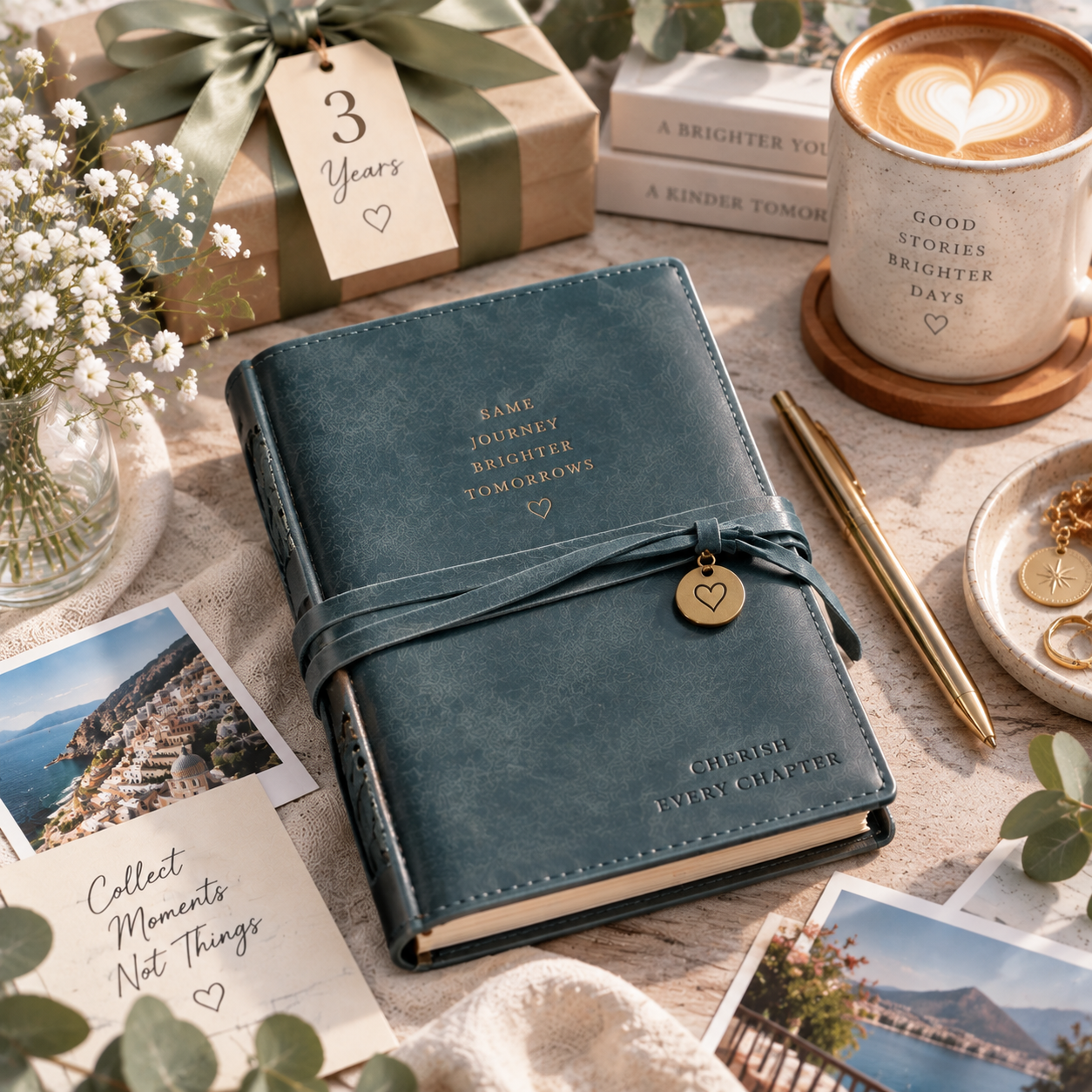 3rd Wedding Anniversary Gift: Personalized Leather Memory Journal for Her