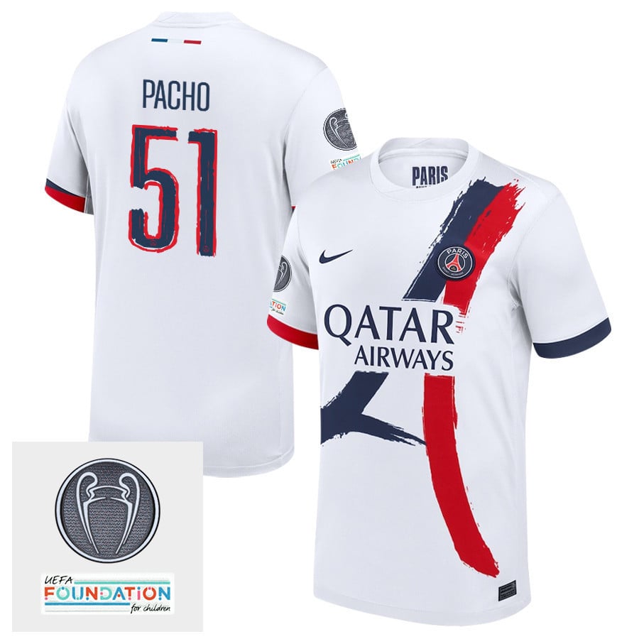 Willian Pacho 51 Paris Saint-Germain UEFA Champions League Titleholder 2024/25 Away Men Jersey - White