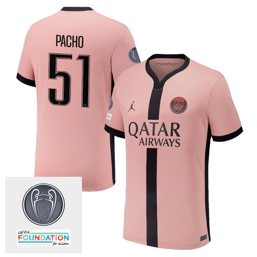 Willian Pacho 51 Paris Saint-Germain UEFA Champions League Titleholder 2024/25 Third Men Jersey - Pink