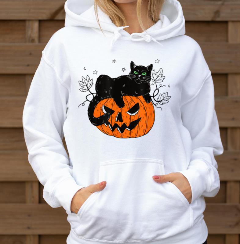 Women Halloween Cat Lover Gift Black Cat On Pumpki - Unisex Hoodie