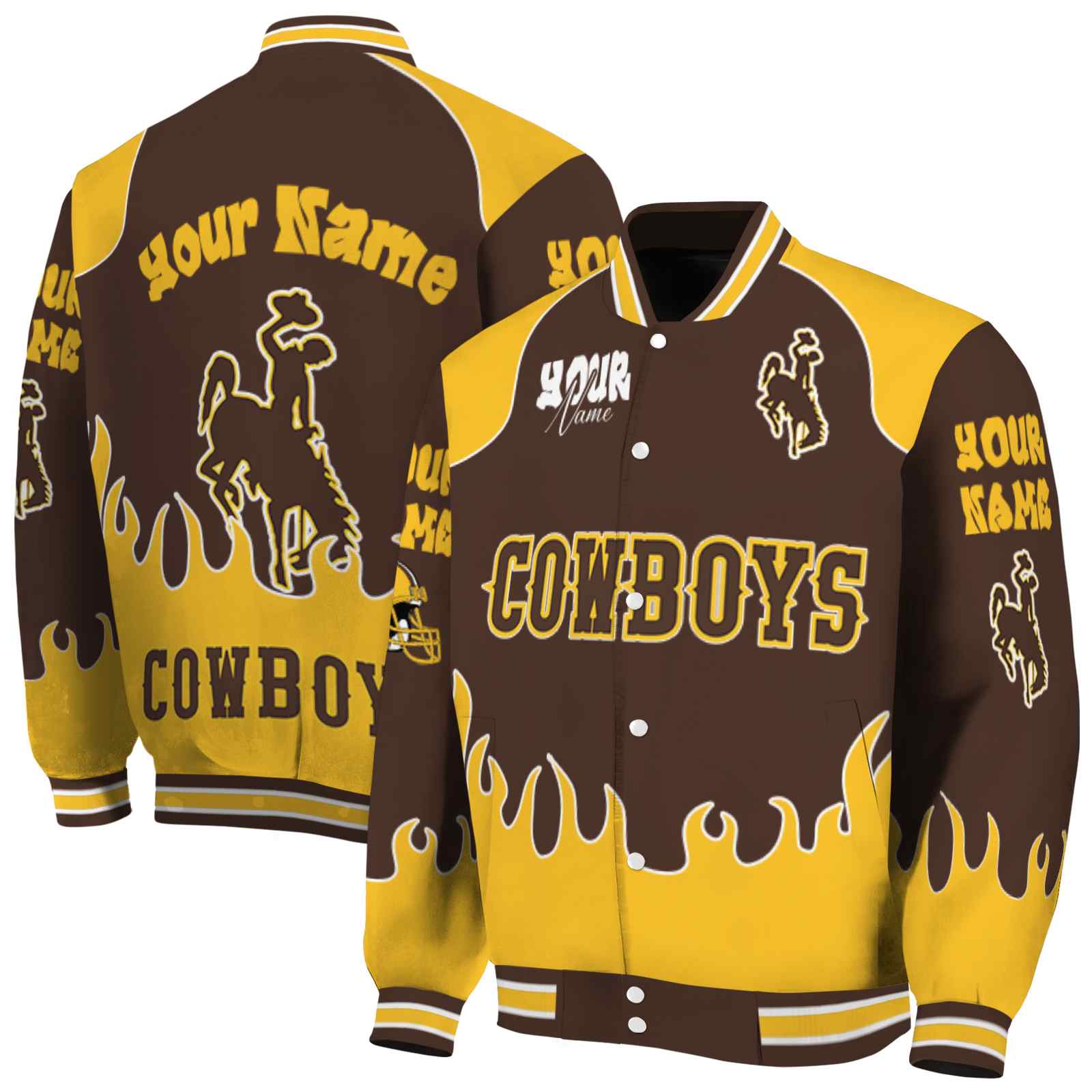 Wyoming Cowboys NCAA Fire Graphic Brown Jacket Customized For Football Fans