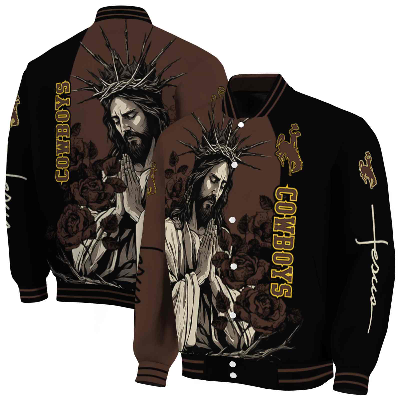 Wyoming Cowboys NCAA Hands In Prayer Brown Black Jacket Custom For Football Fans
