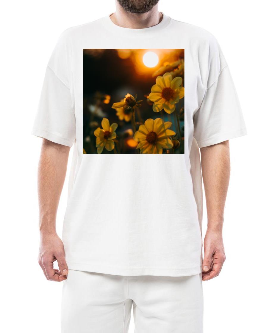 Yellow petaled flowers in sunset warm photo - Unisex Standard T-Shirt