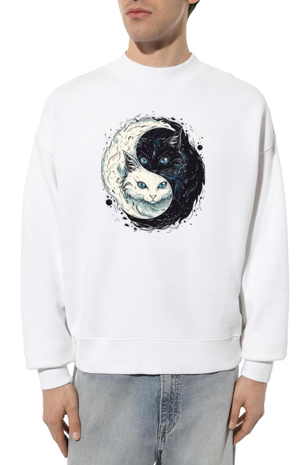 Yin Yang Cats Black and White Cat Art for a Cat_2 - Unisex Sweatshirt
