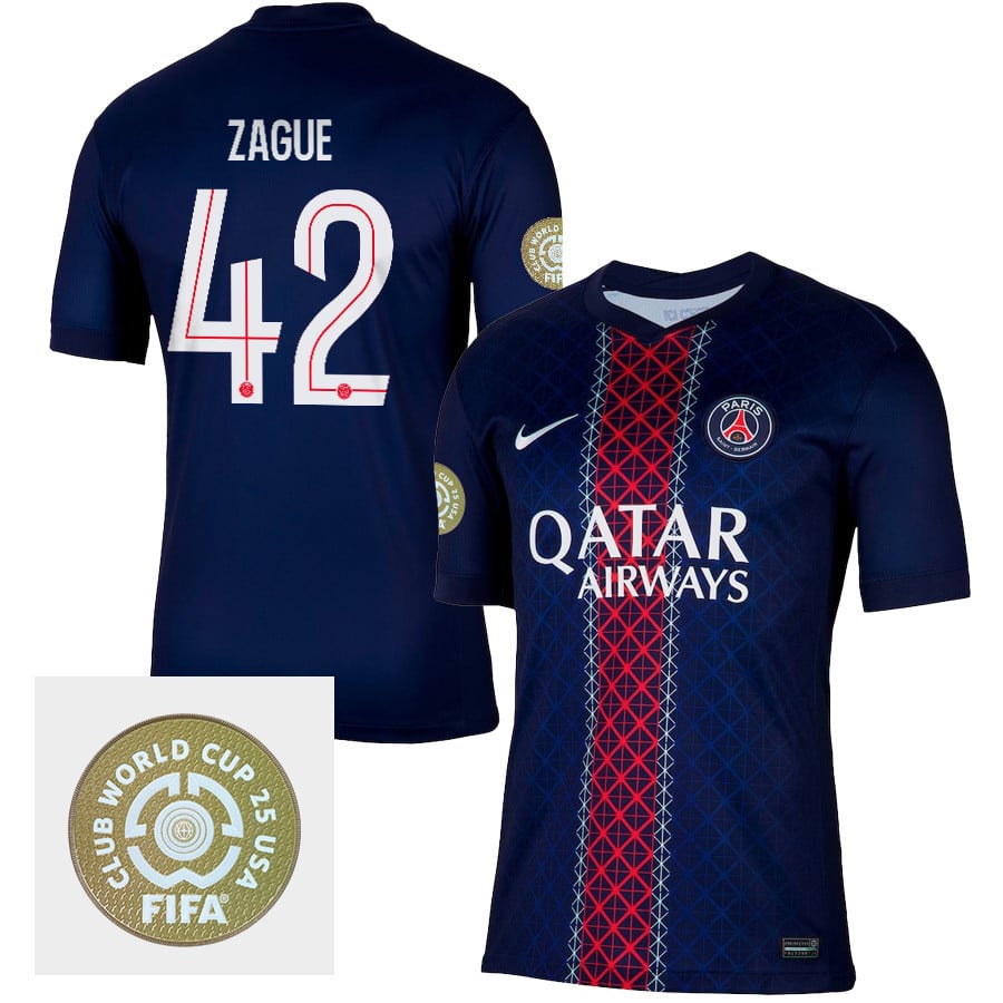 Yoram Zague 42 Paris Saint-Germain 2025/26 FIFA Club World Cup 25 USA Patch Home Men Jersey - Navy