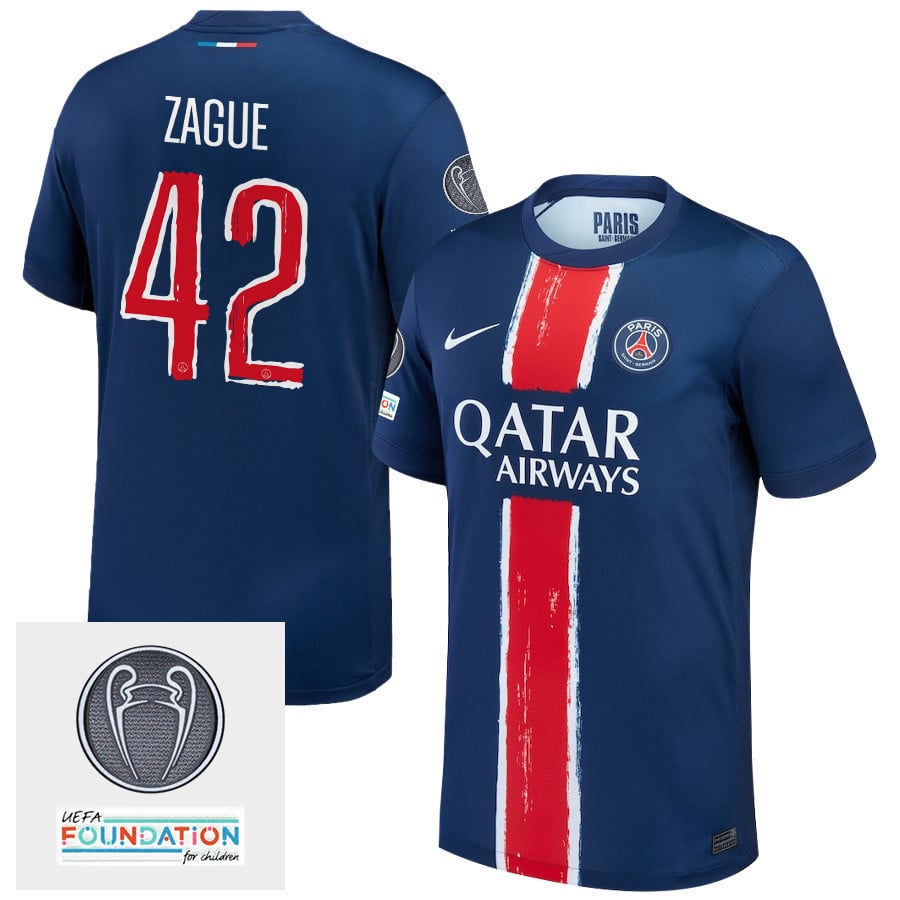 Yoram Zague 42 Paris Saint-Germain UEFA Champions League Titleholder 2024/25 Home Men Jersey - Navy