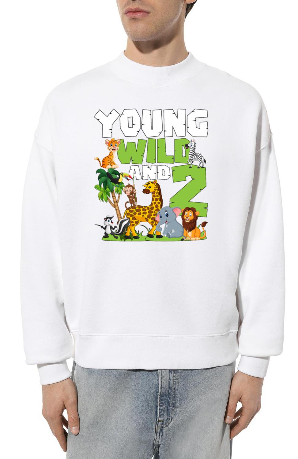 Young Wild And 2 _ Safari Animal Themed Birthday - Unisex Sweatshirt