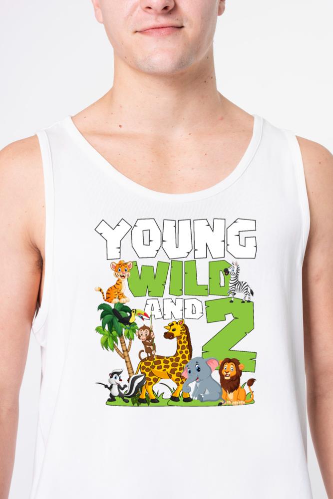 Young Wild And 2 _ Safari Animal Themed Birthday - Unisex Tank Top