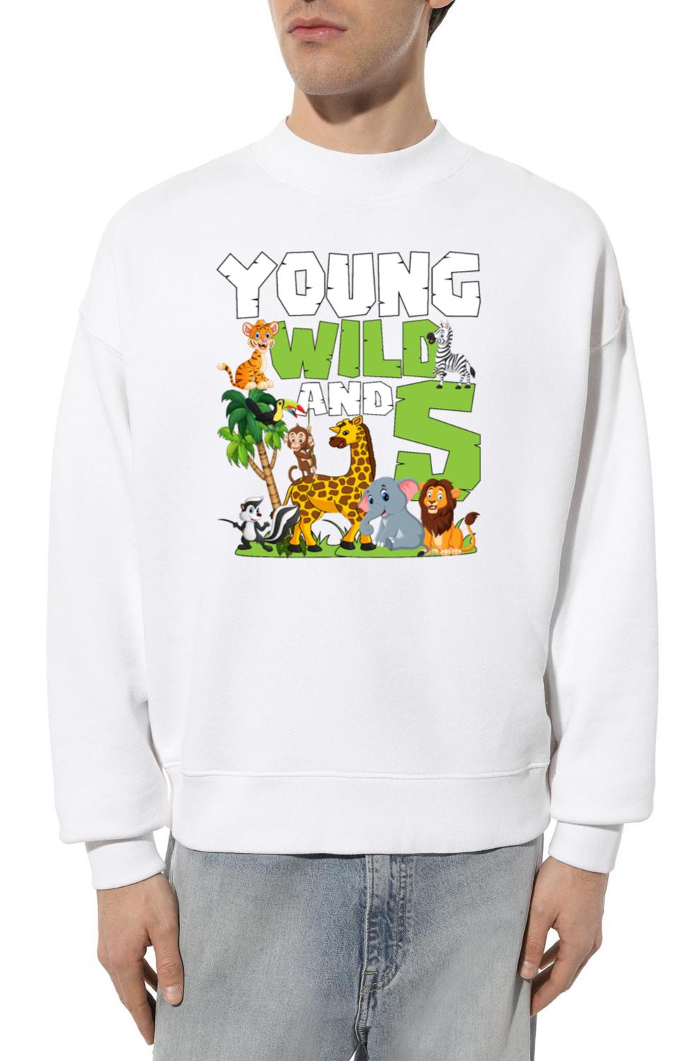 Young Wild And 5 _ Safari Animal Themed Birthday - Unisex Sweatshirt