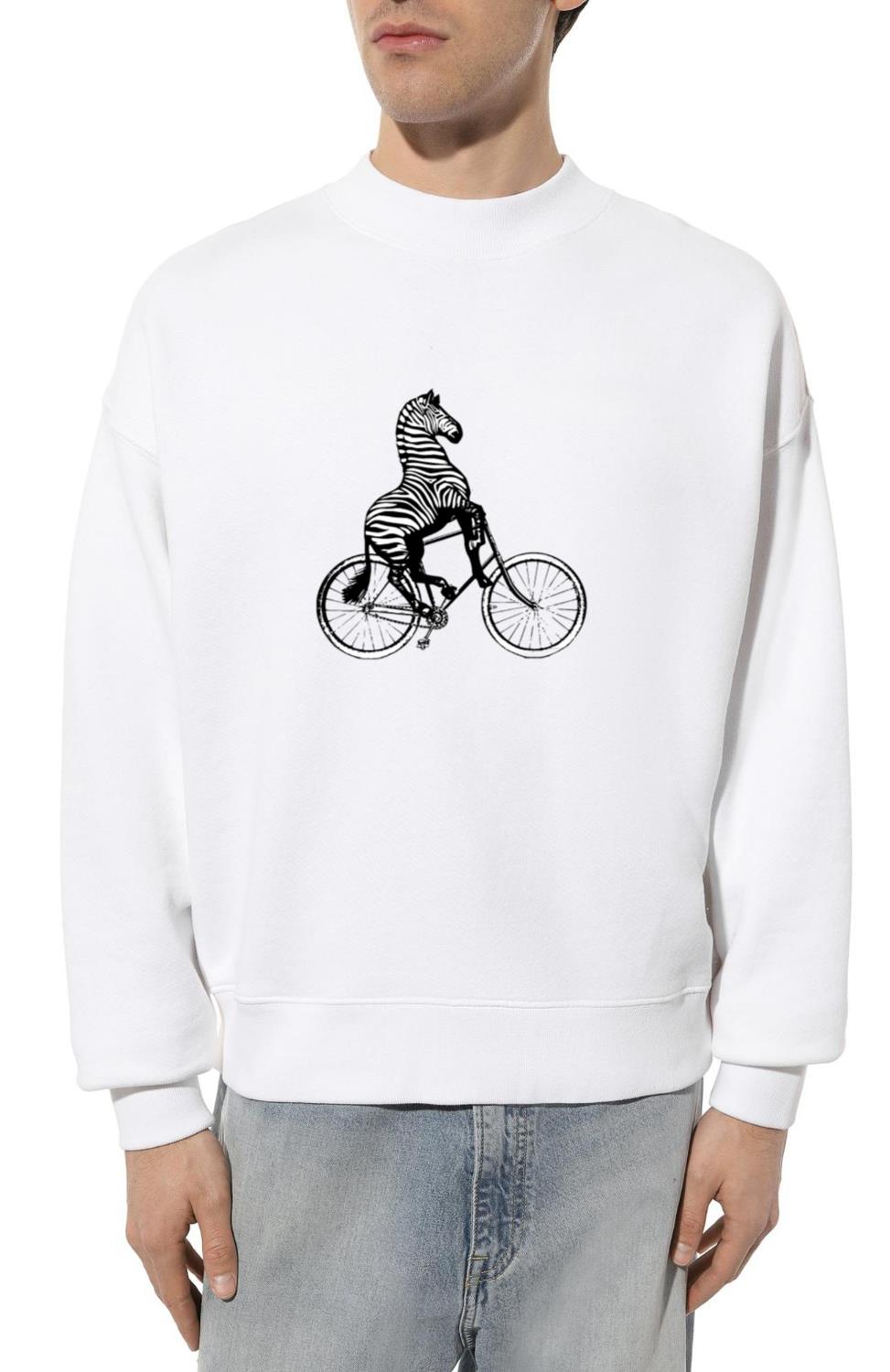 Zebra Riding On Bicycle Funny Stripes Animal Rider - Unisex Sweatshirt